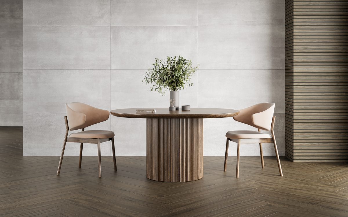 Laon Blanco 60x120 combinado con madera en salón