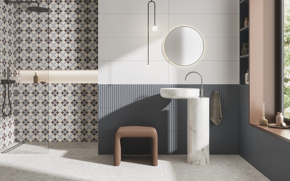 Blois Blanco y Steel Gray en baño