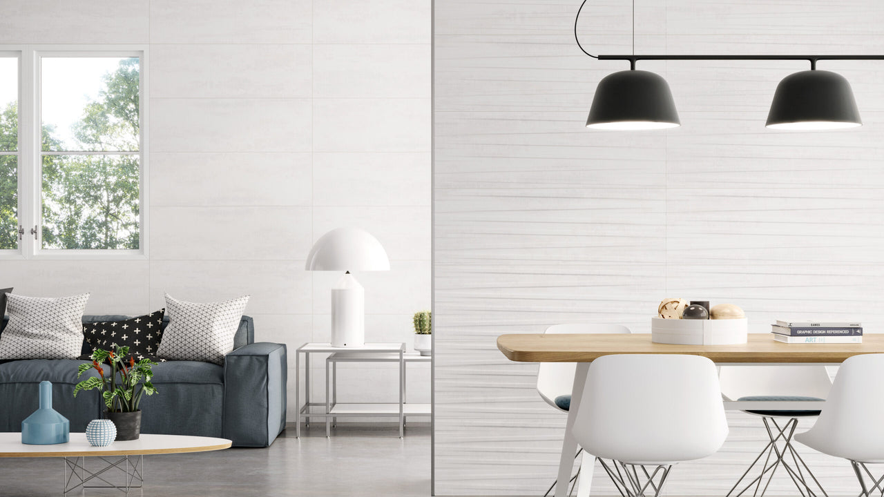 Melun Blanco Relieve 33x100 en salón