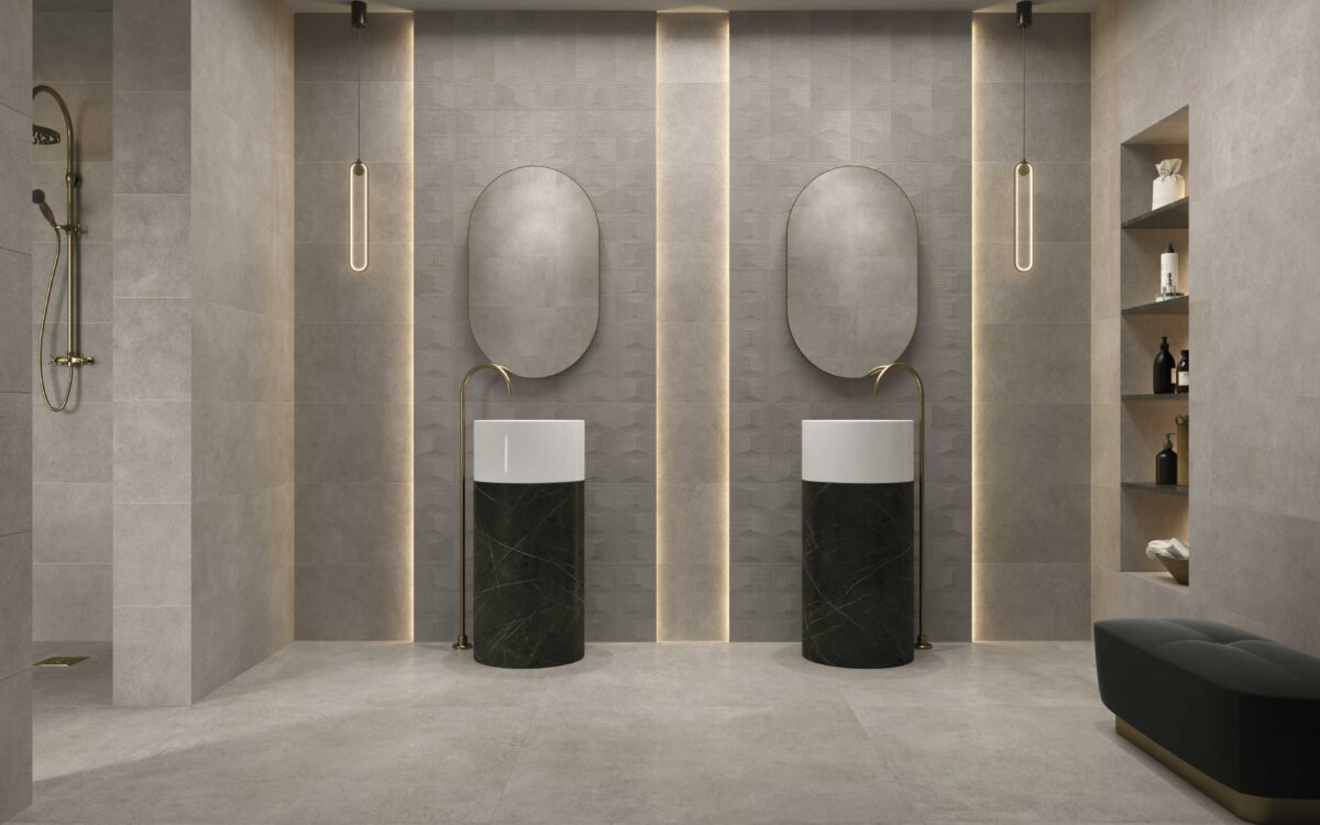 Narbonne Taupe 33x100 Relieve en baño