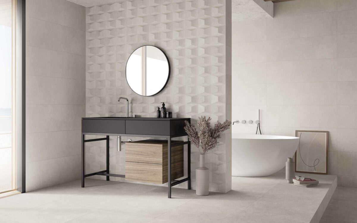 Narbonne Blanco 33x100 Relieve en baño