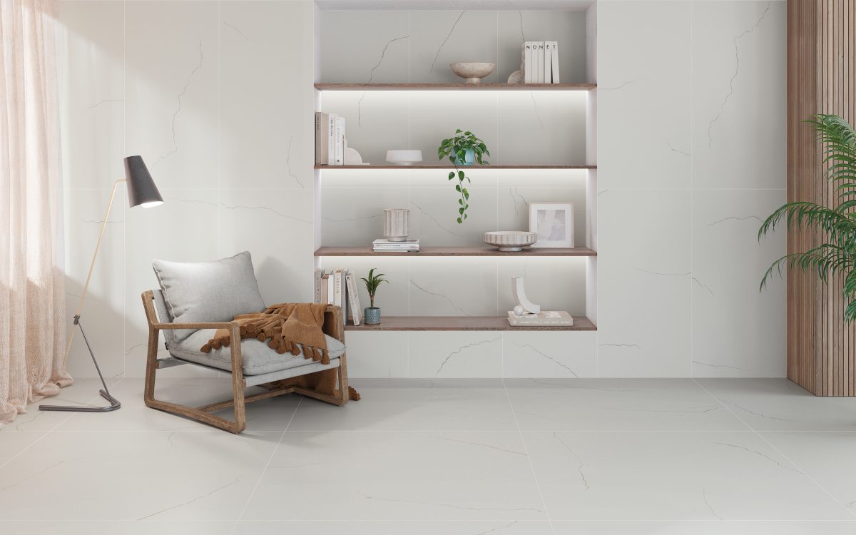 Provins Plata 120x120 y 60x120 en salón