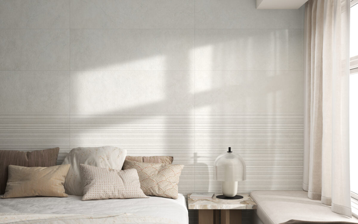 Poitiers Blanco 40x120 con Relieve en baño