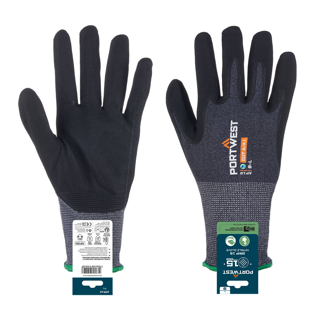 Guante SG Grip 15 Nitrile (Envase expositor) Gris/Negro - Portwest APR12