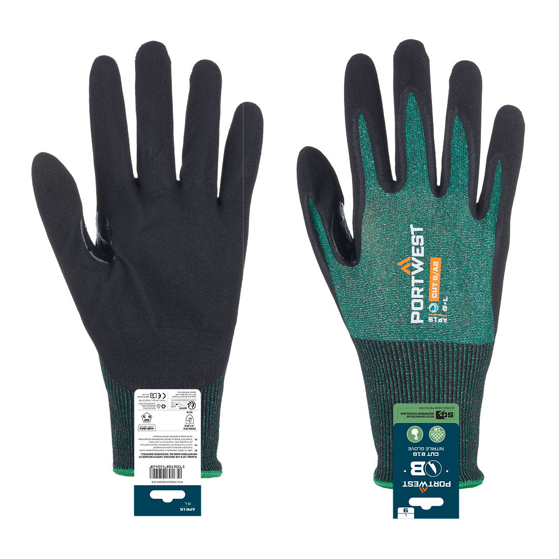 Guante SG Cut B18 Nitrile (Envase expositor) Verde/Negro - Portwest APR15