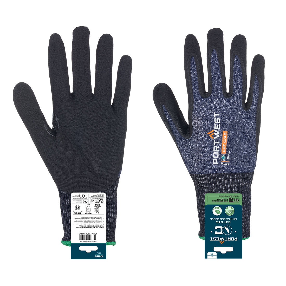 Guante SG Cut C15 Nitrile (Envase expositor) Azul/Negro - Portwest APR18