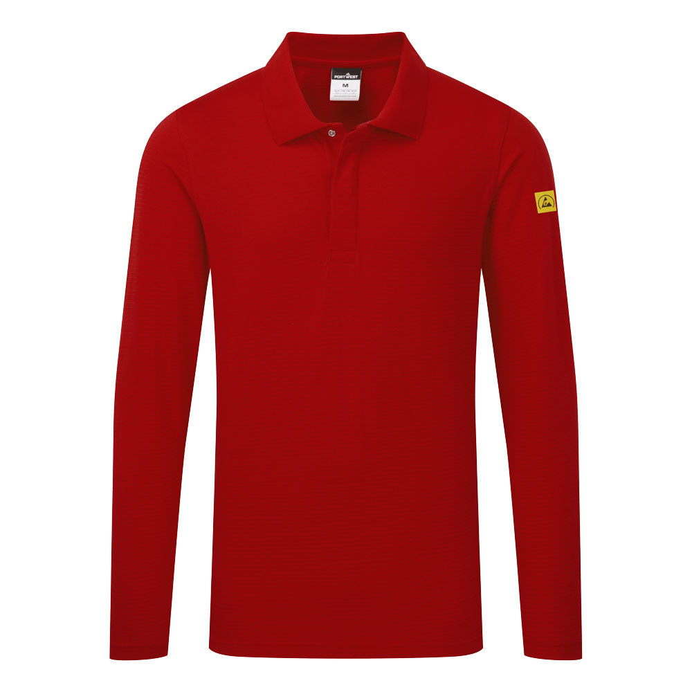 Polo antiestático ESD de manga larga Rojo intenso - Portwest AS23