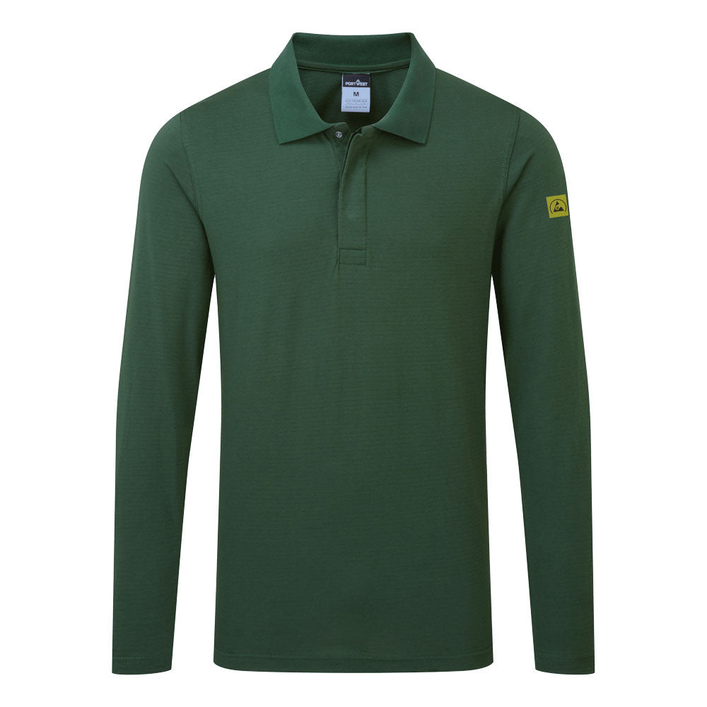 Polo antiestático ESD de manga larga Verde bosque - Portwest AS23