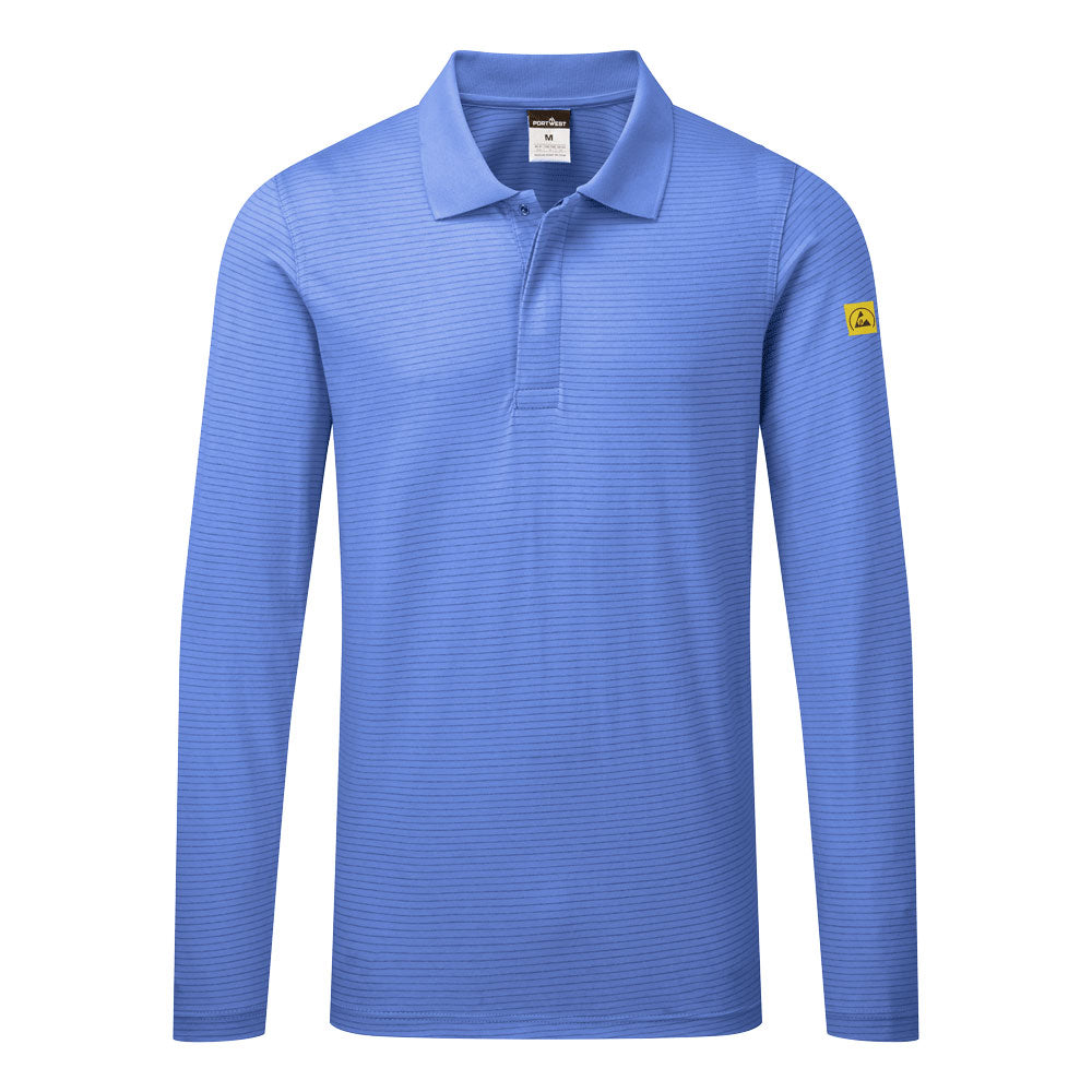 Polo antiestático ESD de manga larga Azul Hamilton - Portwest AS23