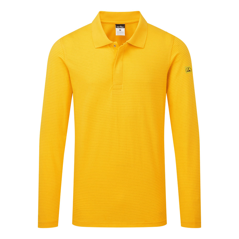 Polo antiestático ESD de manga larga Amarillo intenso - Portwest AS23