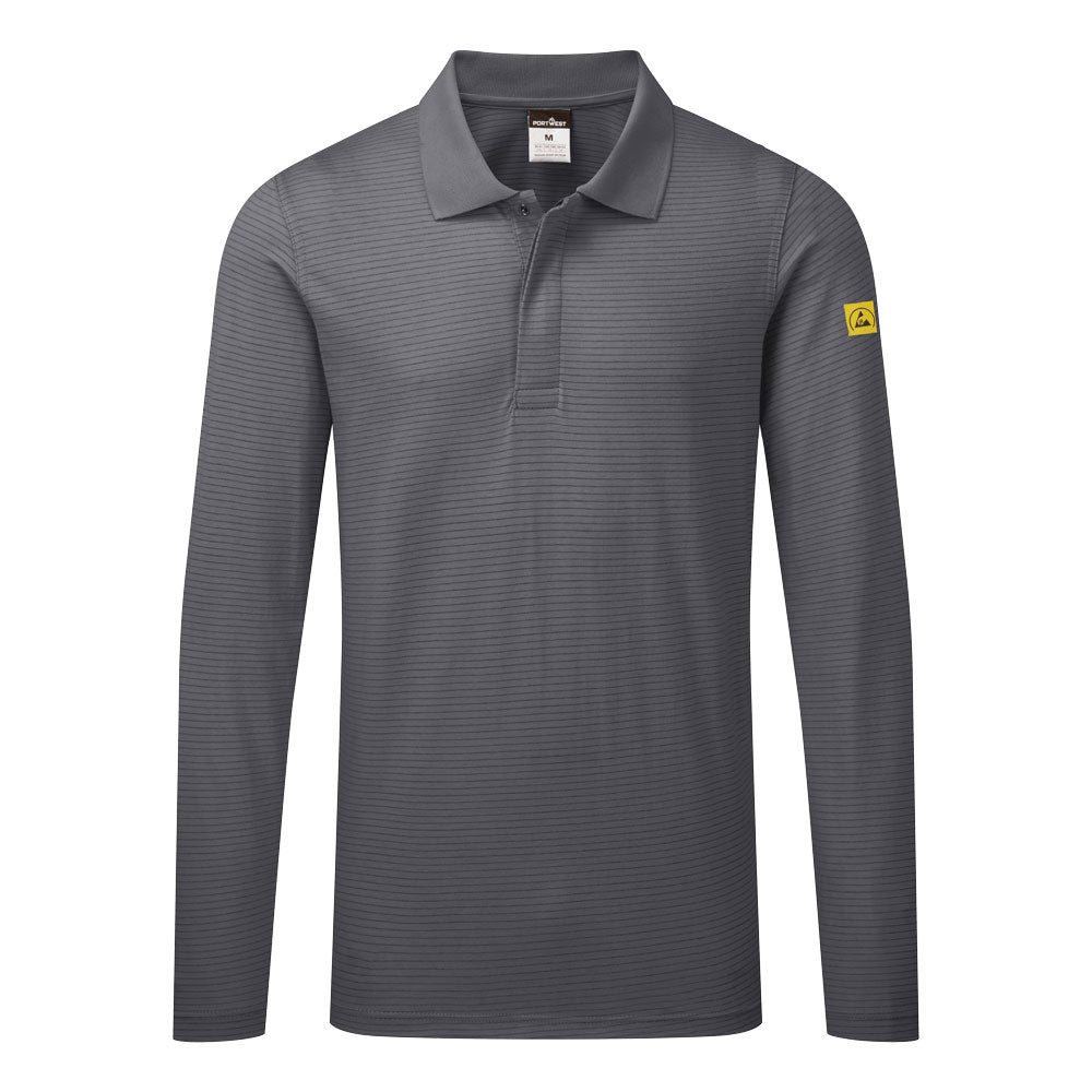 Polo antiestático ESD de manga larga Gris zoom - Portwest AS23
