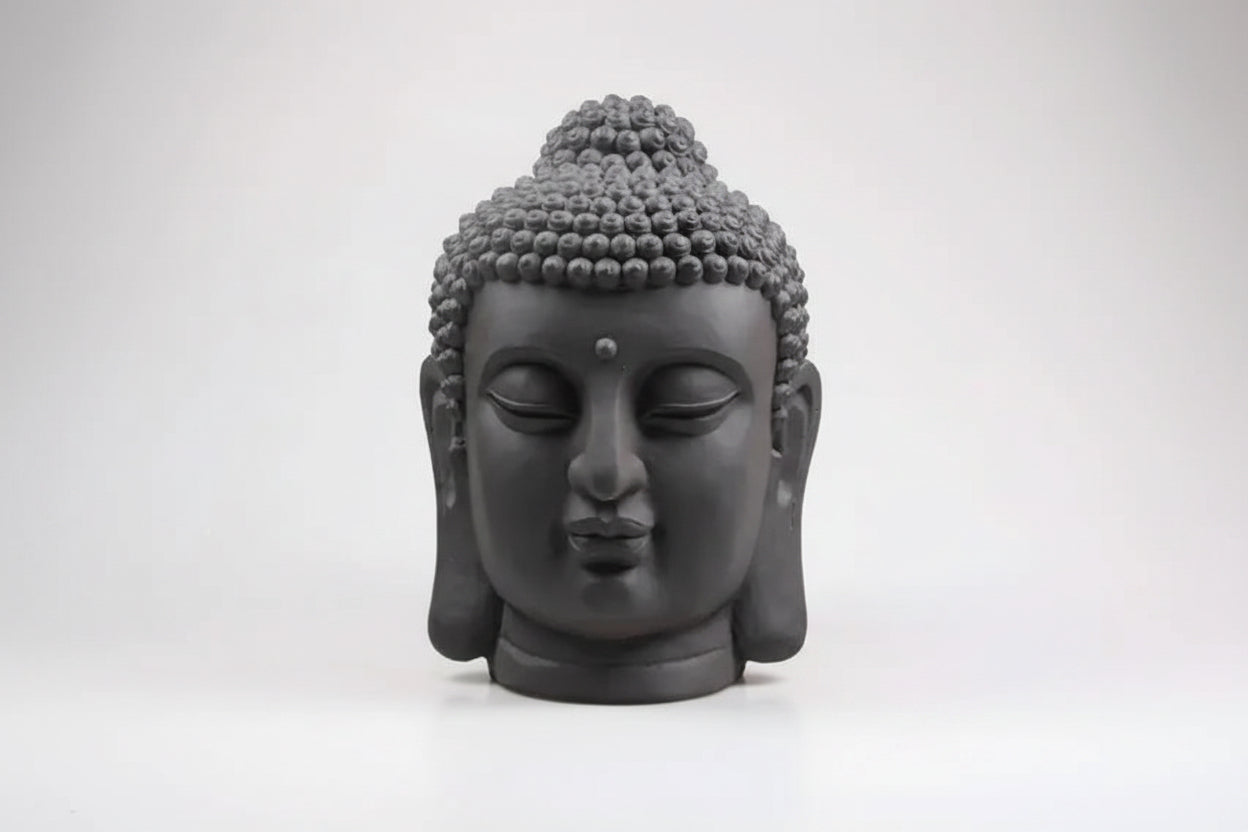 Cabeza de buda XL gris de 70 cm de alto para jardín - Vetonek