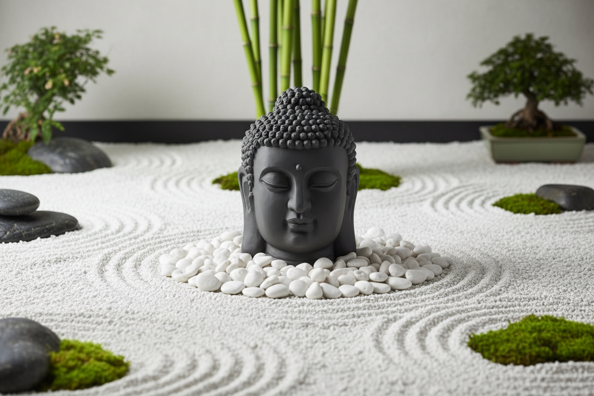 Cabeza de buda XL gris de 70 cm para jardín - vista 2 - Vica Art de Vetonek