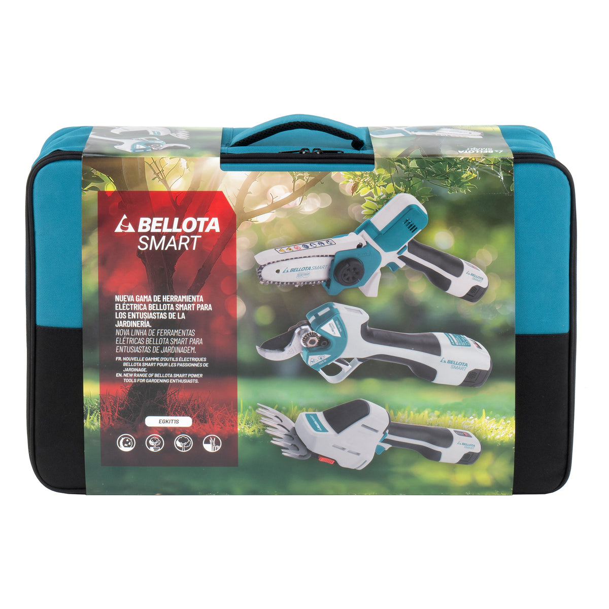 Kit de 3 Herramientas a Batería Bellota BePower Smart EGKIT1S con Tijera de Poda, Motosierra y Cortasetos – vista de detalle