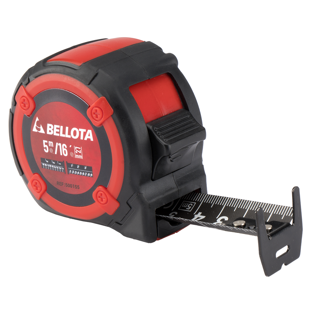 Flexómetro bimaterial con fleje negro Bellota 50015, vista principal