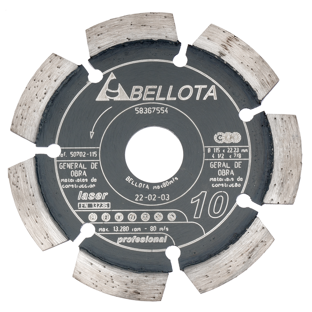 Disco de diamante segmentado Bellota Pro7 50702, de 115 mm