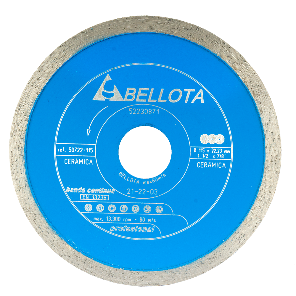 Disco de diamante de banda continua Bellota Pro 50722 para cerámica, de 115 mm