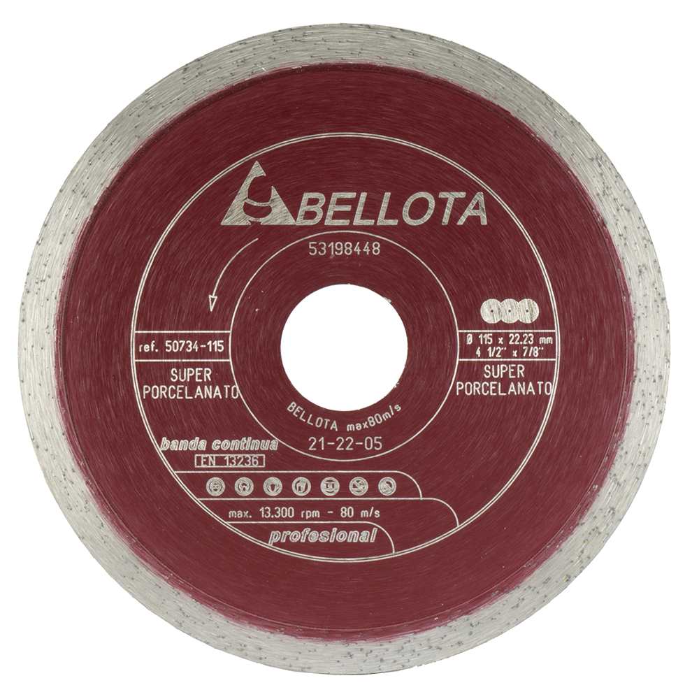 Disco de diamante de banda continua Bellota Pro 50734 para porcelánico, de 115 mm