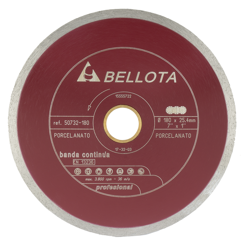 Disco de diamante de banda continua Bellota Pro 50732 para porcelánico, de 180 mm