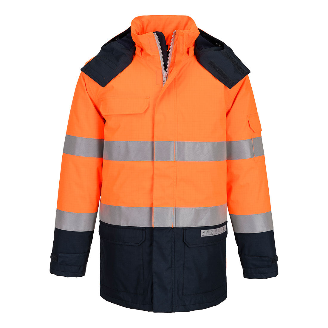 Chaqueta Bizflame Rain+ Hi-Vis Multi-Norm Contrast FR Winter Naranja/Azul marino - Portwest FR617