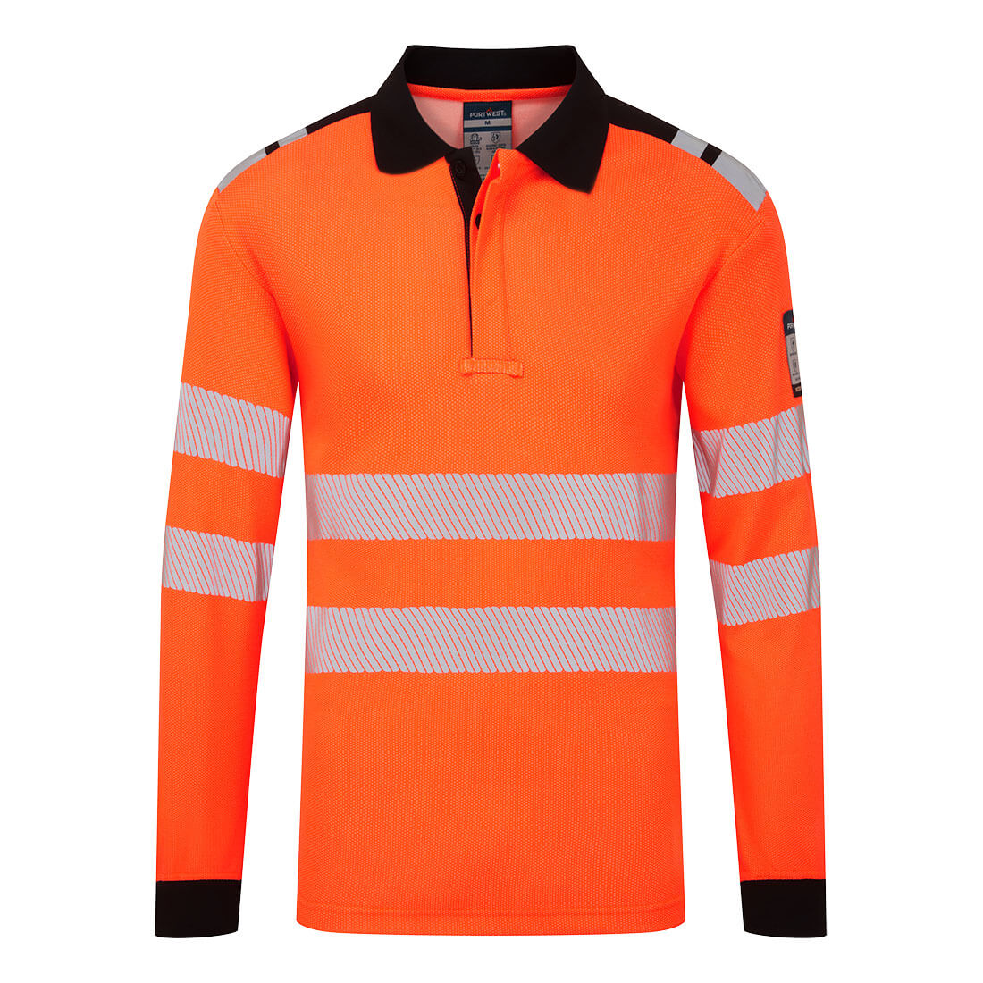 Polo PW3 Modaflame Knit HVO FR de manga larga, resistente a la llama Naranja/Negro - Portwest FR734