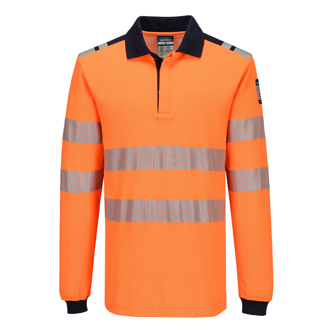 Polo PW3 Modaflame Knit HVO FR de manga larga, resistente a la llama Naranja/Azul marino - Portwest FR734