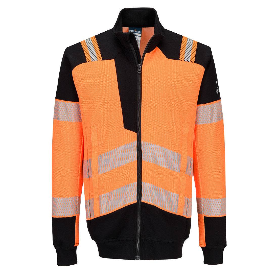 PW3 Modaflame sudadera de punto ignífuga HVO con cremallera completa Naranja/Negro - Portwest FR756