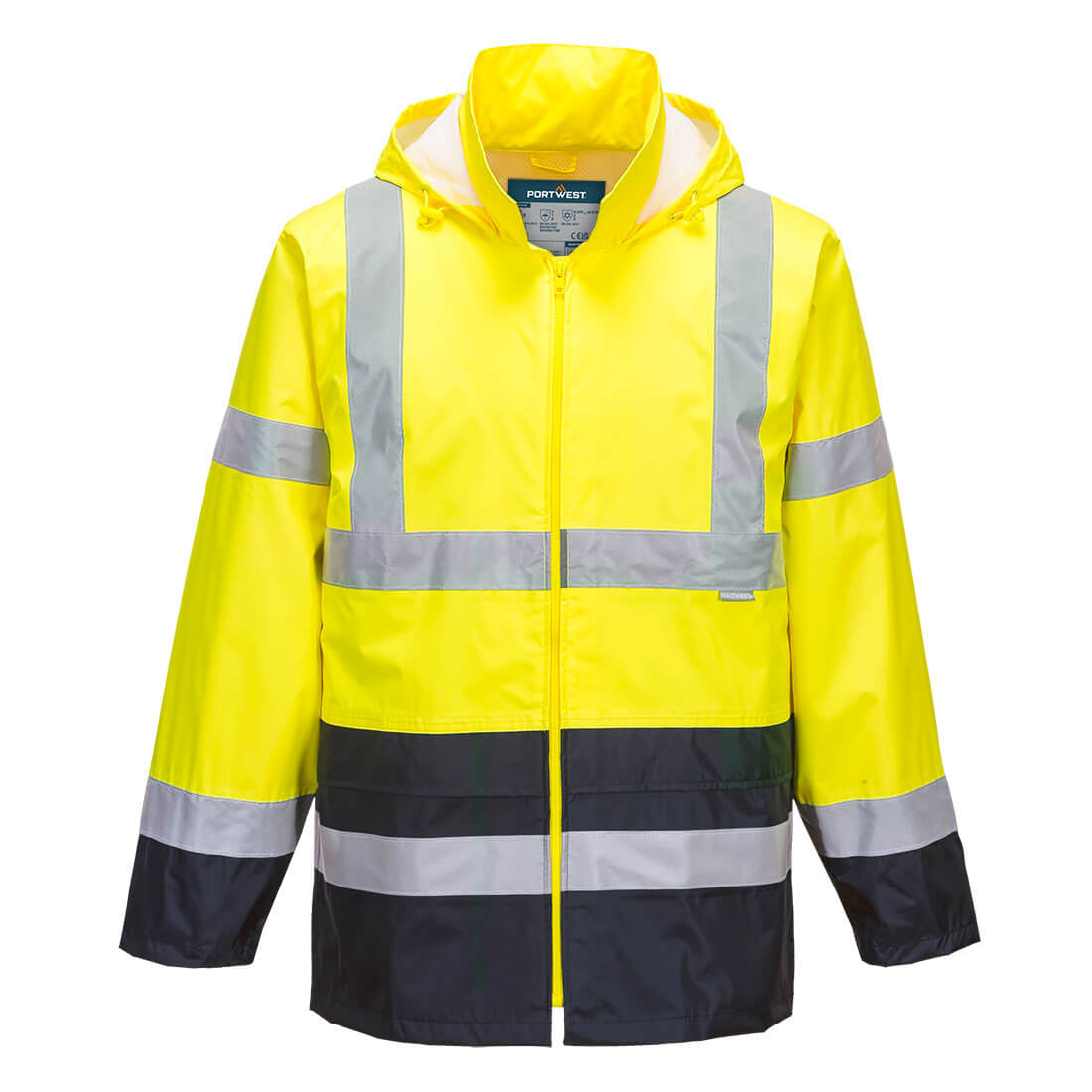 Chaqueta de alta visibilidad para lluvia Classic Contrast Amarillo/Azul marino - Portwest H443