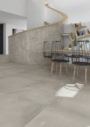 Ambiente con suelo efecto barro Matera Gris - Vetonek