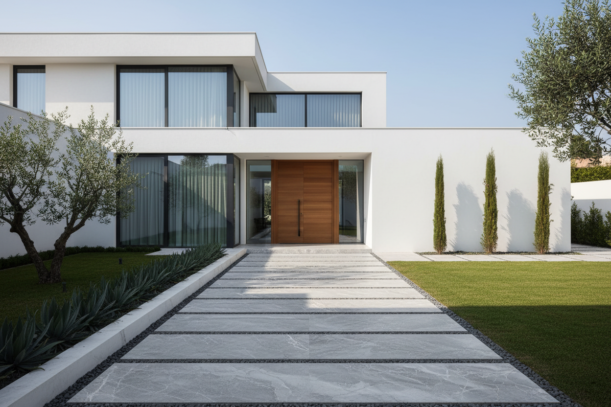 Dalle en grès cérame effet marbre gris - Vetonek