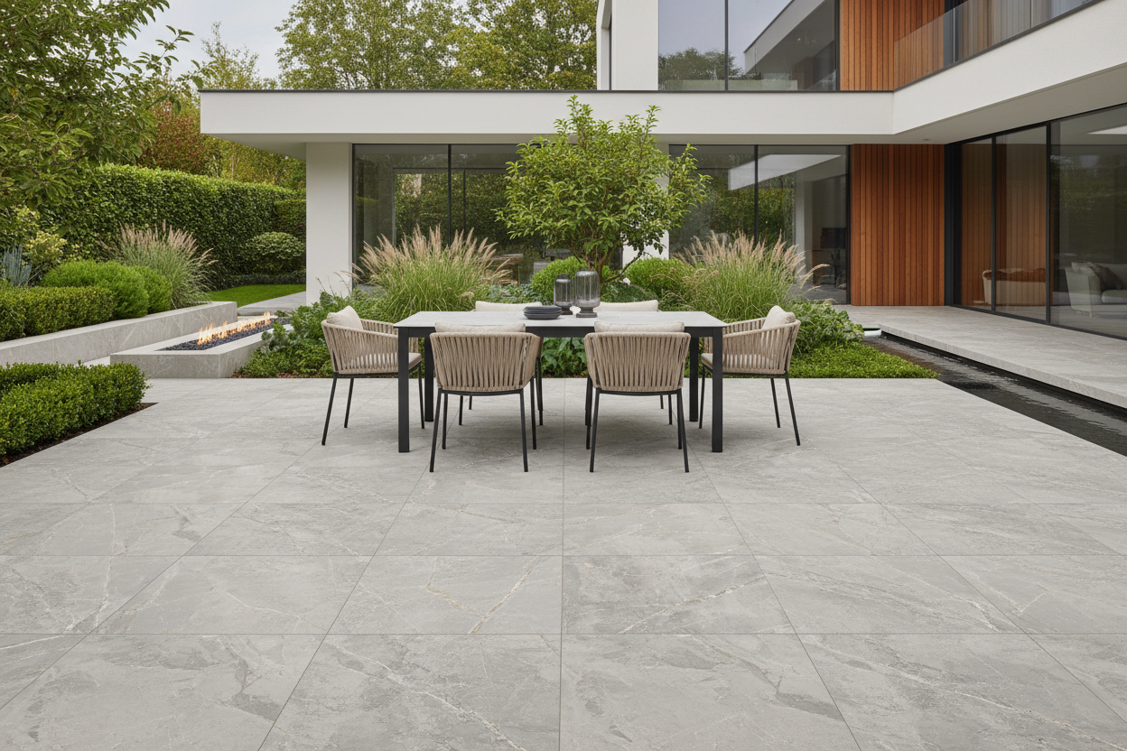Dalle en grès cérame effet marbre gris - Vetonek