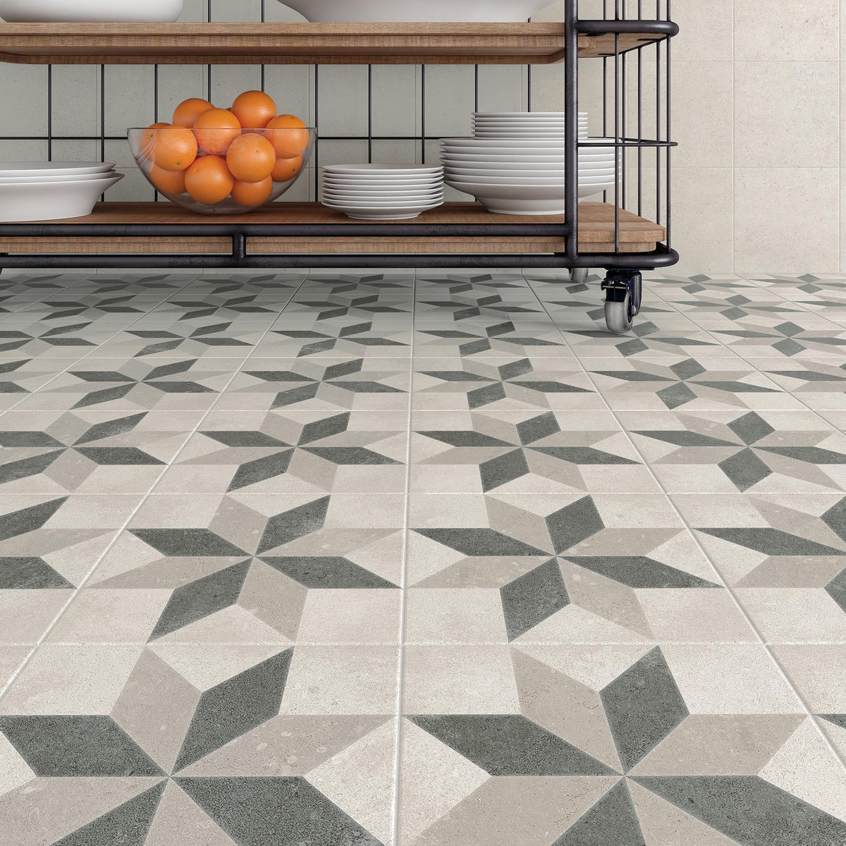 Ambiente cocina con suelo hidráulico Cremona - Vetonek