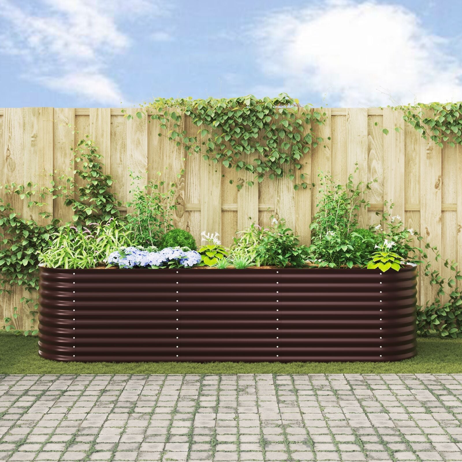 Huerto Elevado para Jardín Marrón 320x80x81 cm de Acero Galvanizado V3627 Vetonek