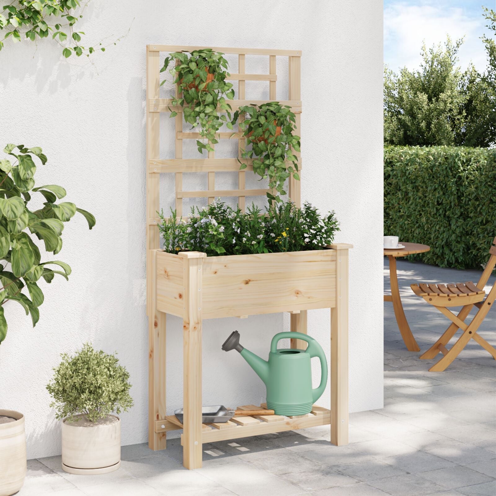 Jardín de Macetero con Enrejado y Estante 71x37x152 cm Madera Maciza de Abeto V0586 Vetonek