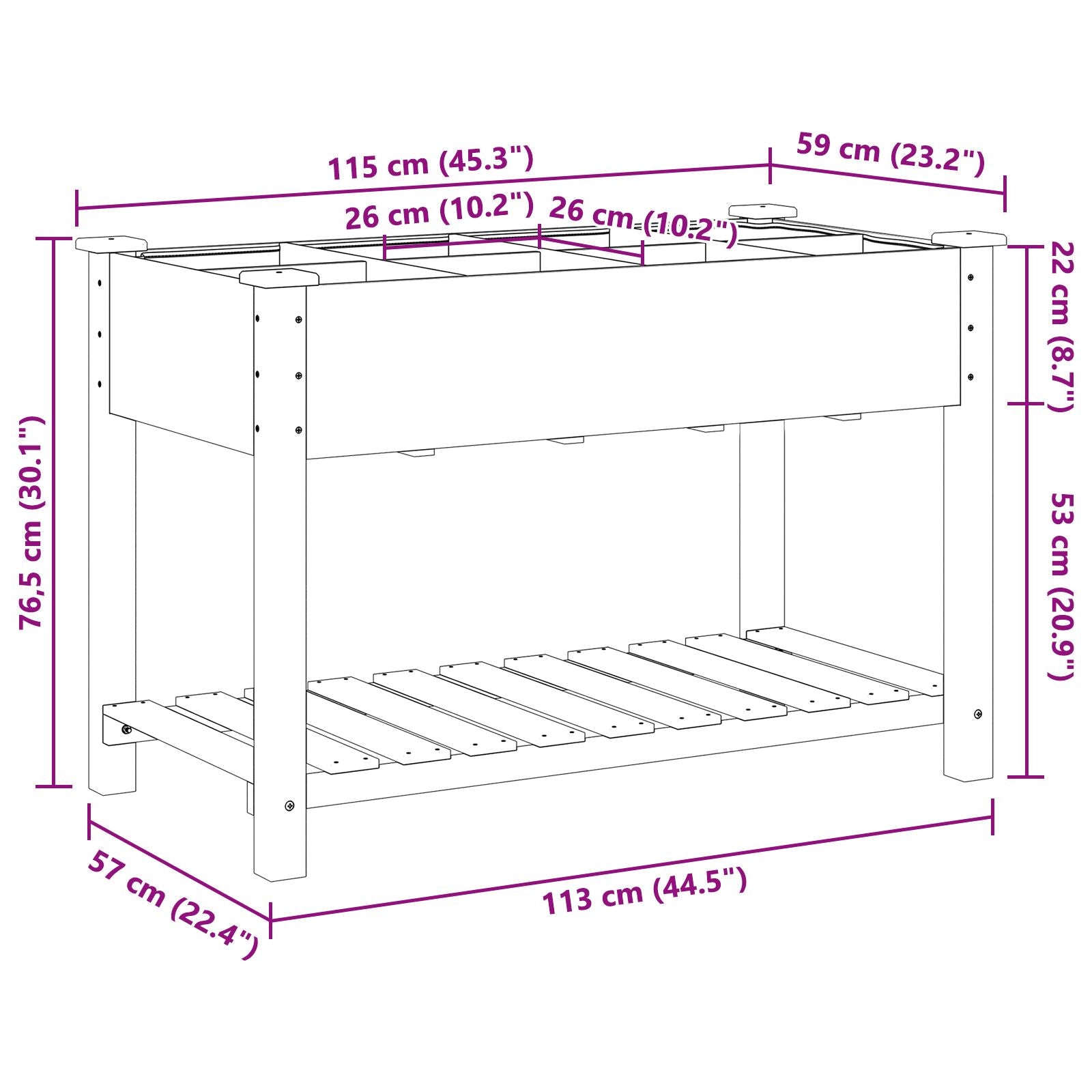 Jardín Planter con Rejillas 115x59x76 cm Madera Sólida de Pino V0685 Vetonek