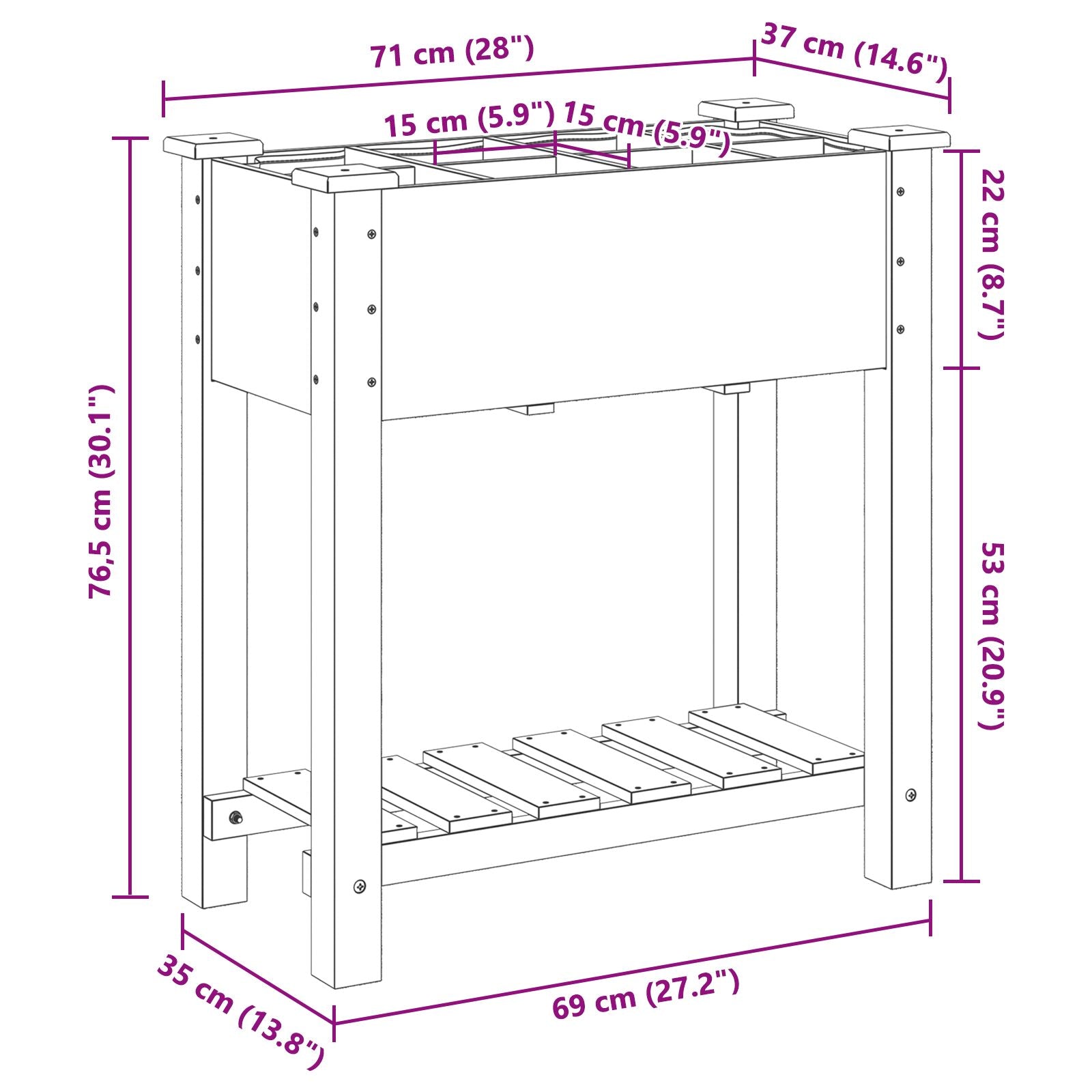 Macetero de Jardín con Rejillas 71x37x76 cm de Madera Sólida de Abeto V0678 Vetonek