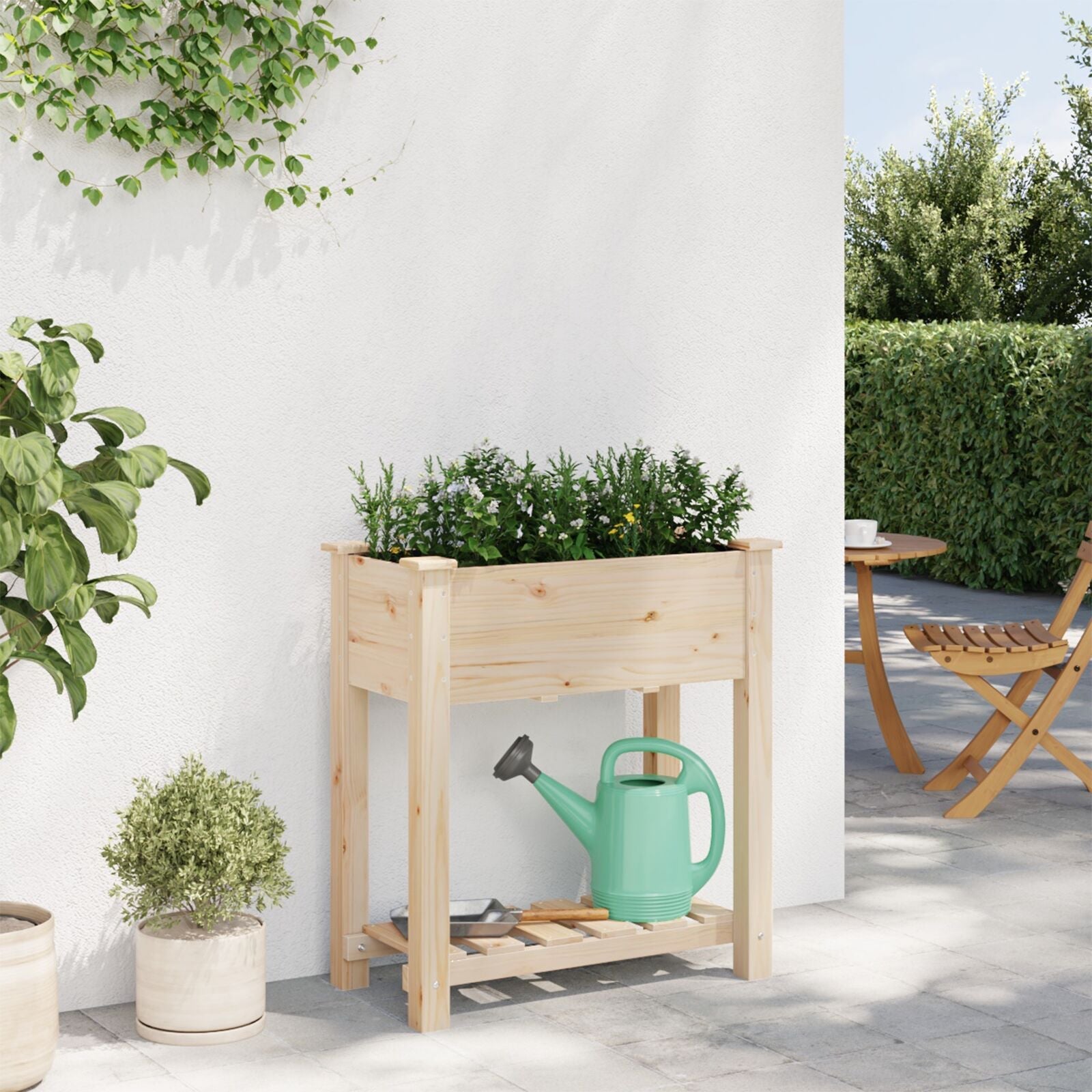 Plantador de Jardín con Estante 71x37x76 cm de Madera Maciza de Pino V0548 Vetonek