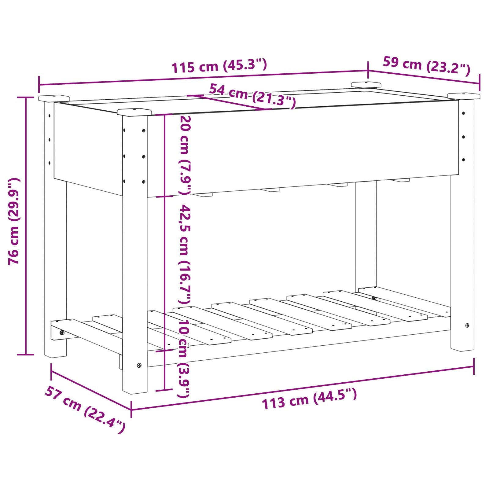 Jardín Planter con Estante 115x59x76 cm Madera Maciza de Abeto V0555 Vetonek