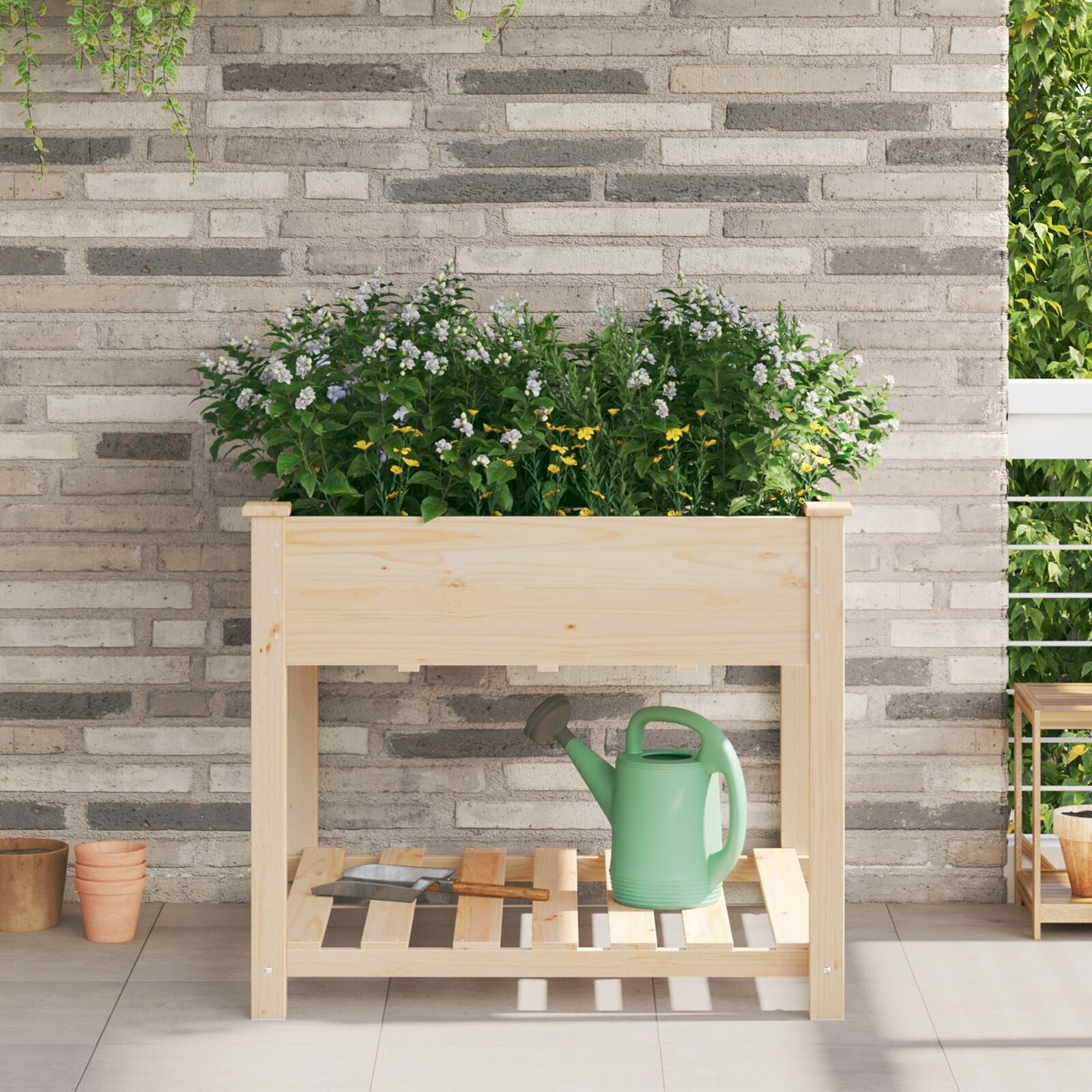 Macetero de jardín con estante 90x90x76 cm de madera maciza de abeto V0661 Vetonek