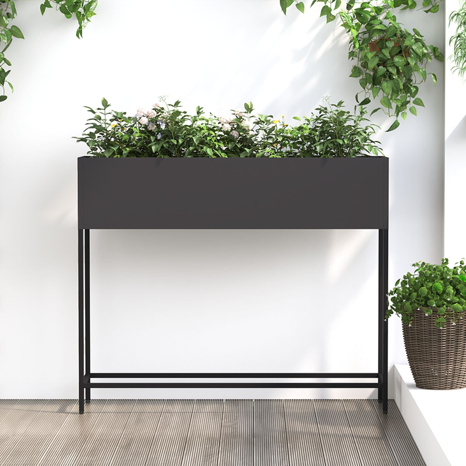 Huerto Elevado 100x26x82 cm Acero Negro V9647 Vetonek