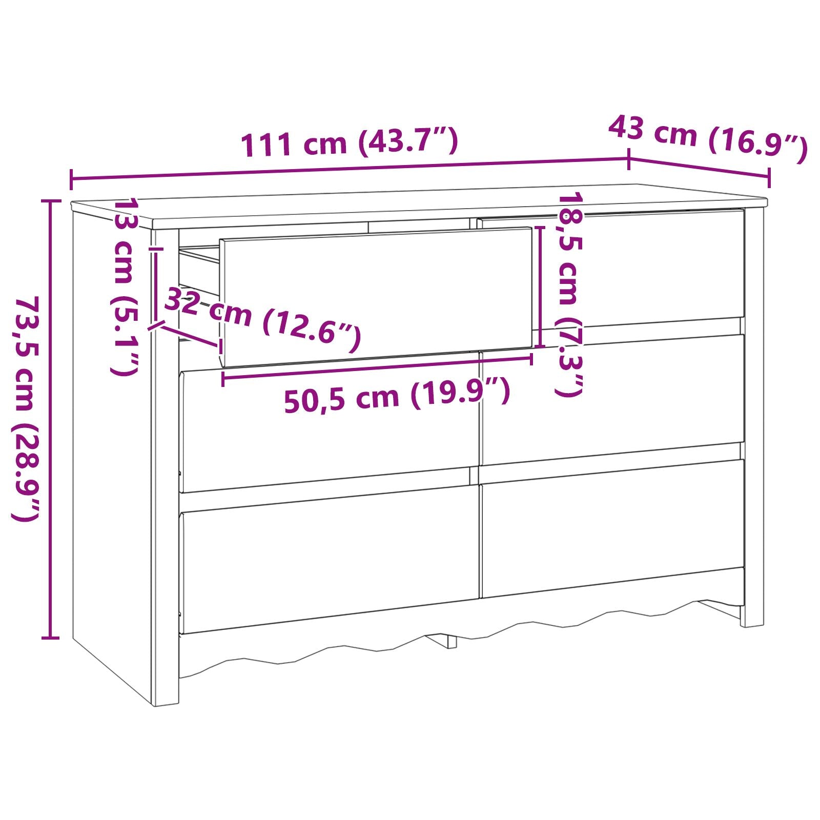 Commode ""DRAMMEN"" Blanc 111x43x73,5 cm Bois de pin massif V7071 Vetonek