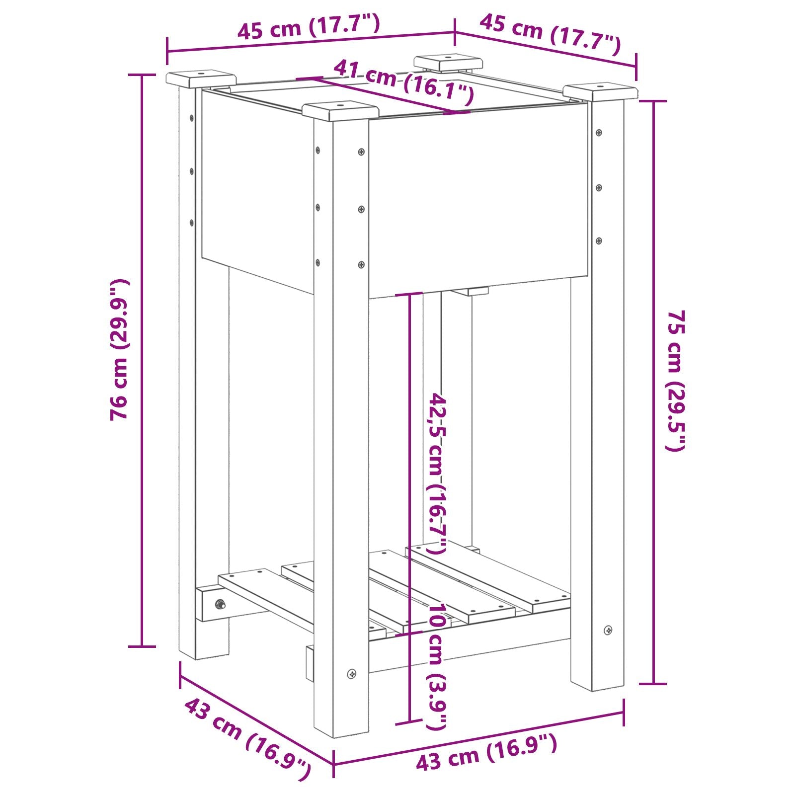 Plantador de Jardín con Estante 45x45x76 cm Madera Sólida de Pino V0647 Vetonek