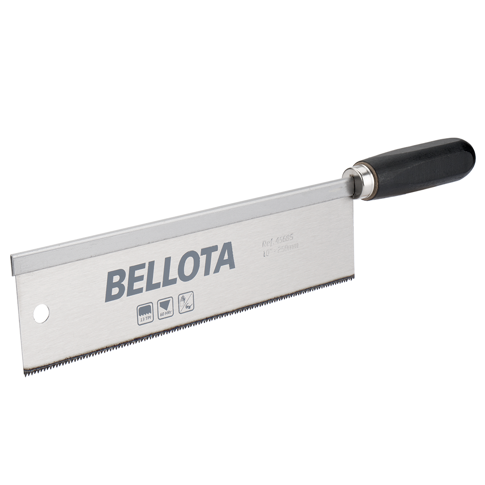 Serrucho de ebanista Bellota 4568S, detalle del mango recto de madera