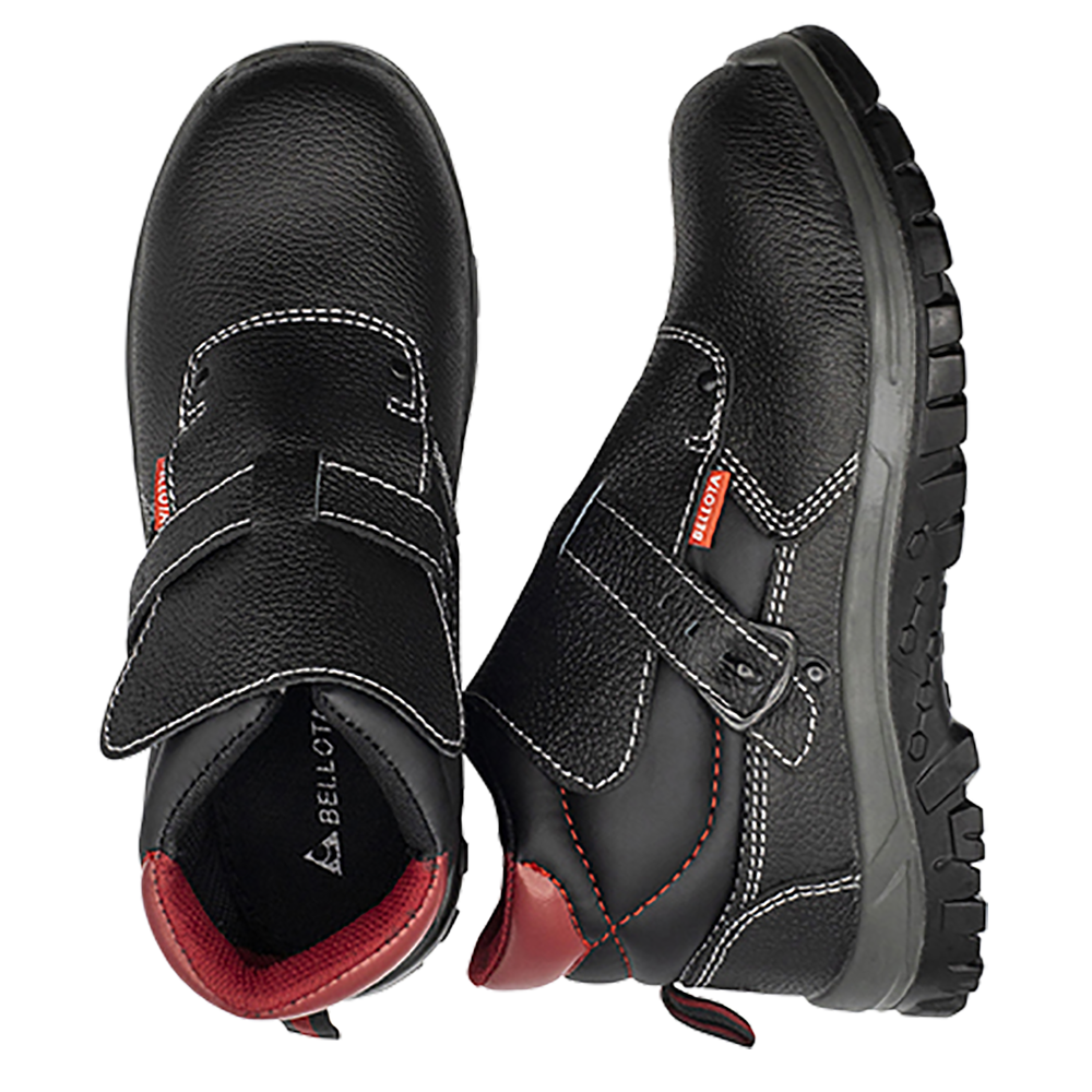 Bota de soldador Bellota 72302, vista frontal con hebilla de ajuste rápido