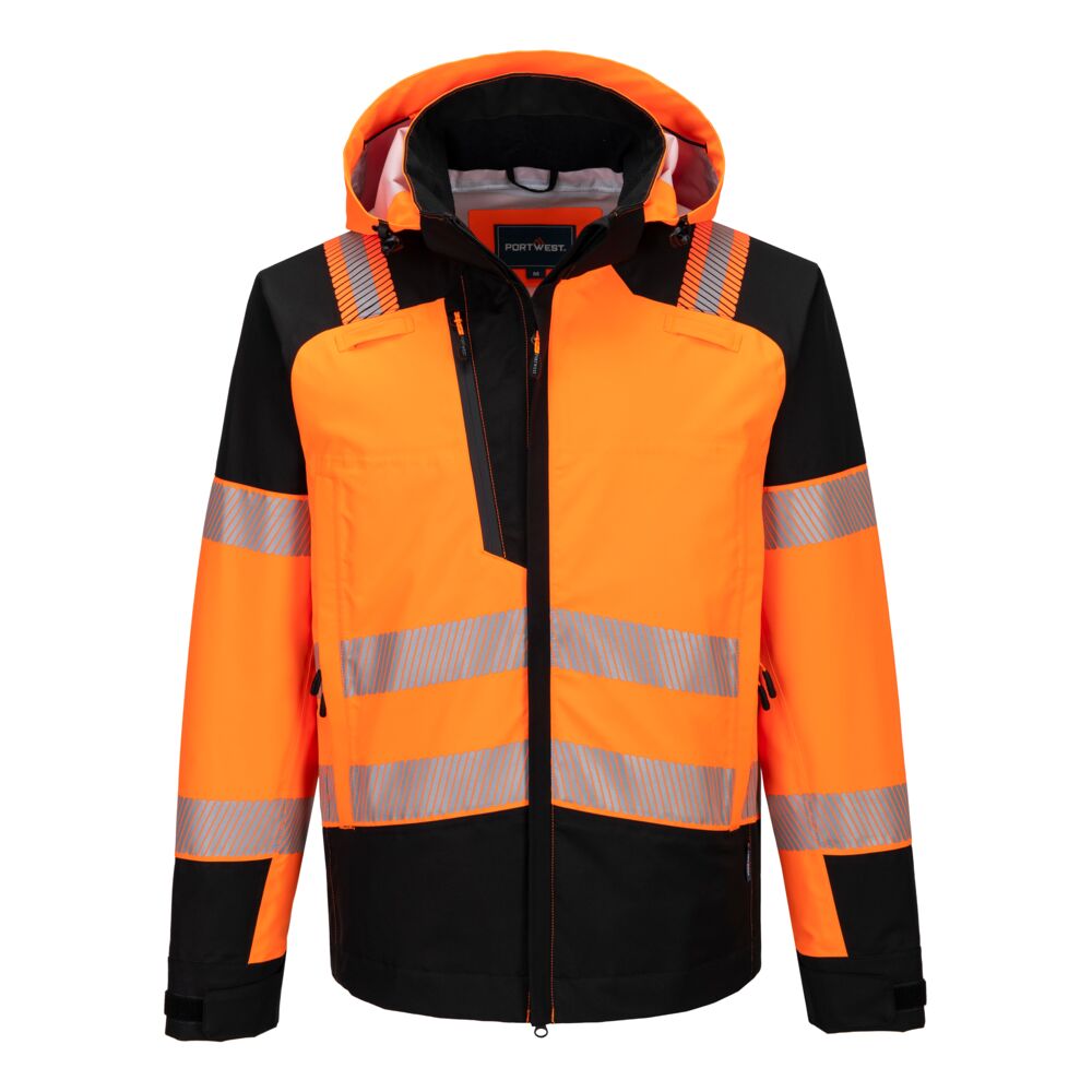 Chaqueta PW3 Hi-Vis Rain (3 Capas) Naranja/Negro - Portwest T166