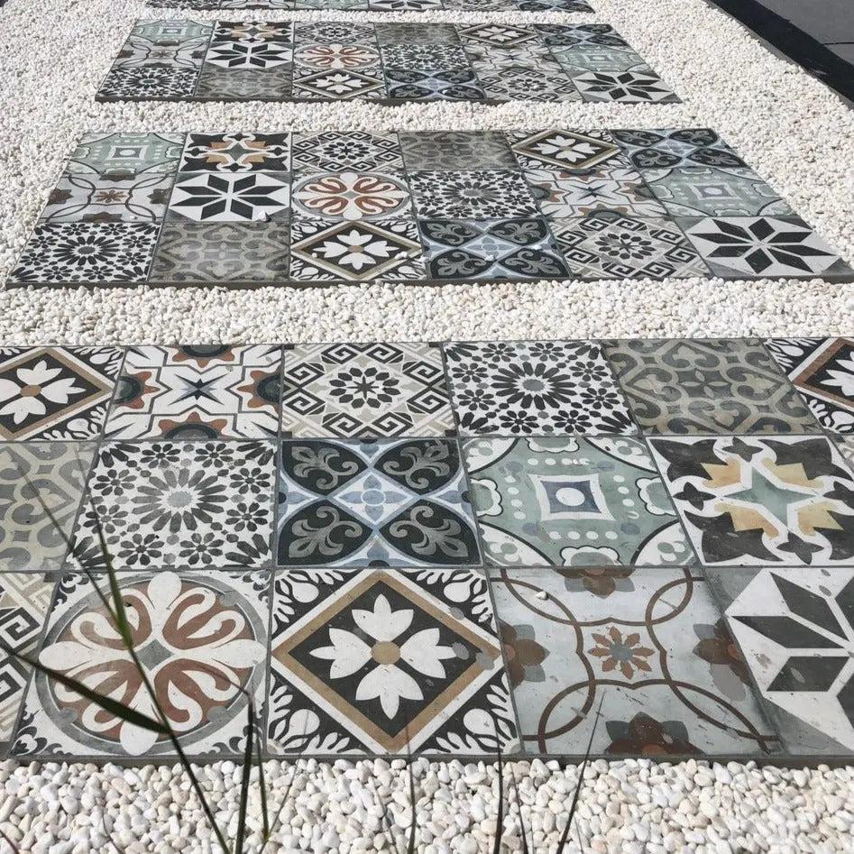 Dalles pour jardin au design en mosaïque de carreaux hydrauliques fabriquées en grès cérame