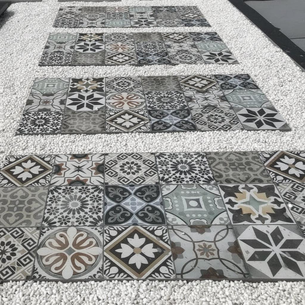 Dalles pour jardin au design en mosaïque de carreaux hydrauliques fabriquées en grès cérame