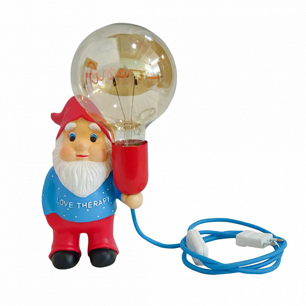 Gnomo Cerámica Acabado Color Azul/Rojo con Bombilla LED G125 "Amore" — Vetonek (3)