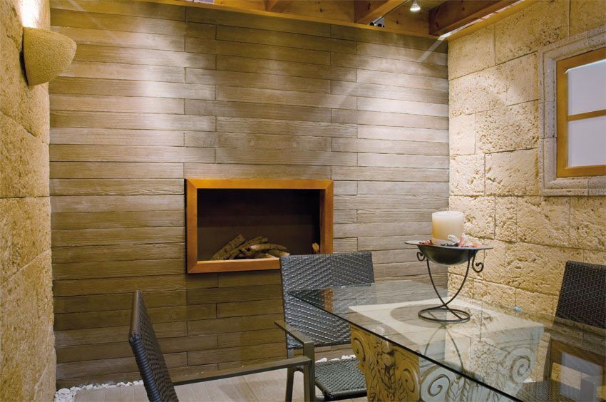 Pared con Revestimiento Peralta de listones