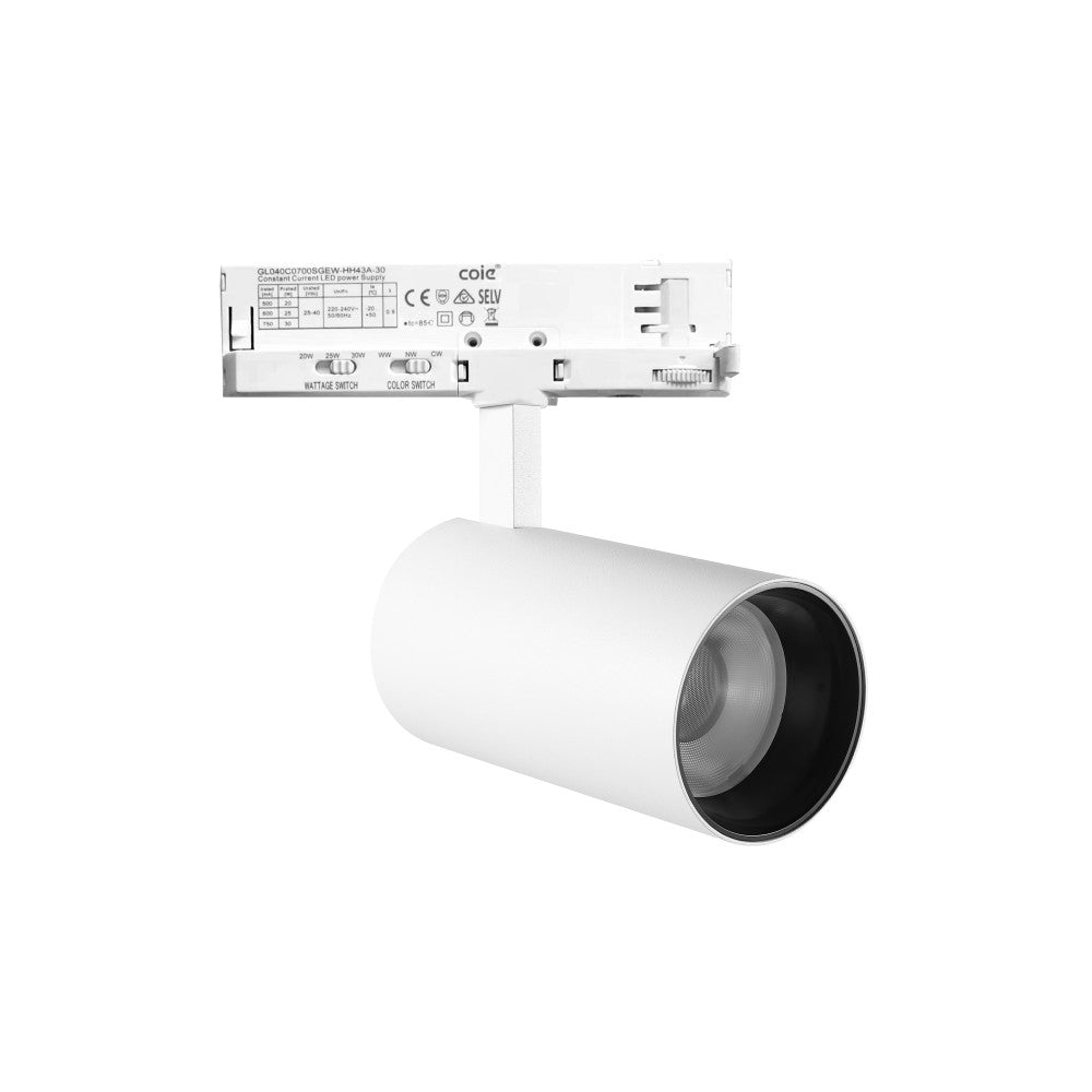 Foco de Carril LED Trifásico Potencia_Temperatura de Color Regulables 20_25_30W 6000_4000_3000K Blanco — Vetonek